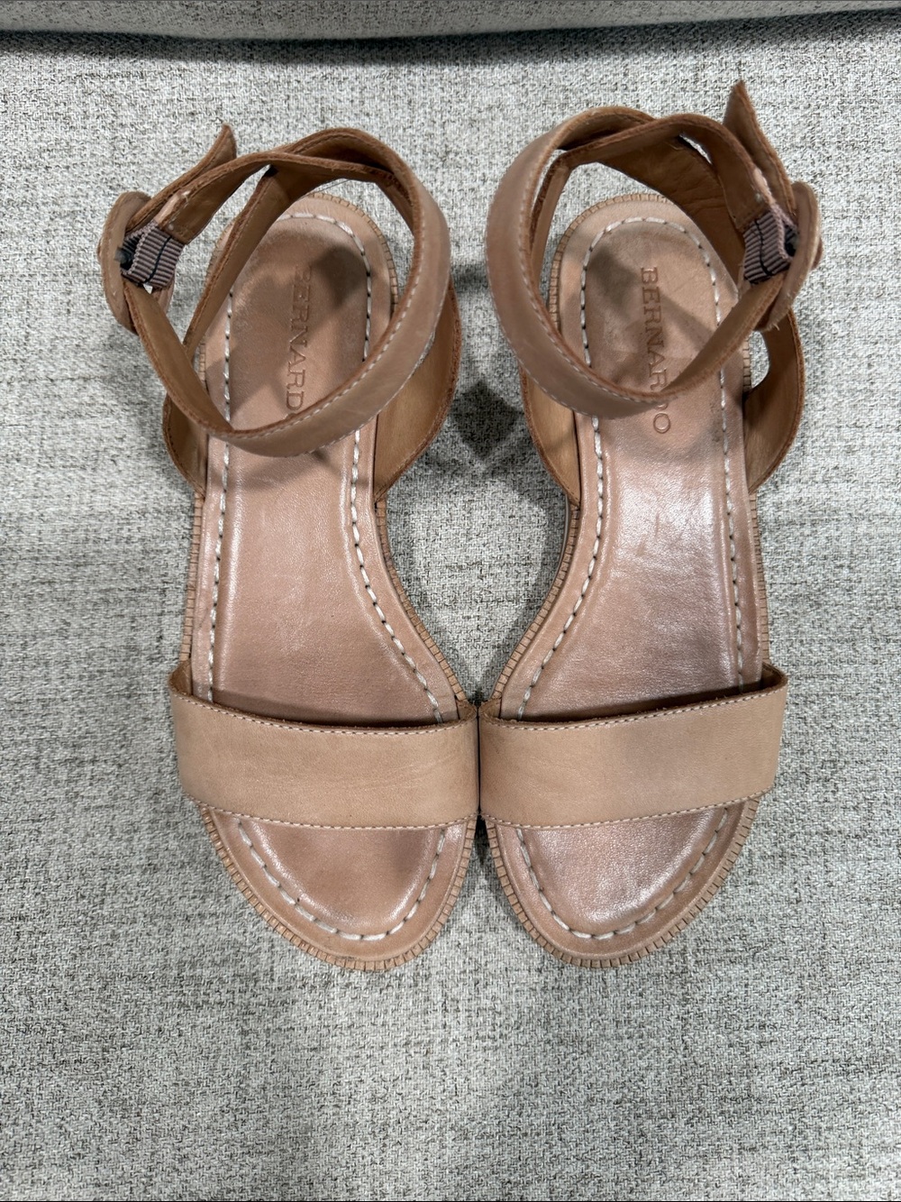 Bernardo Neutral Brown Leather Two-Strap Sandals